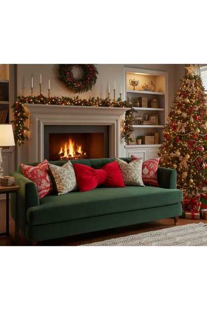 Christmas New Year Decorative Bow Puff Pillow 50X40 cm Throw Pillow