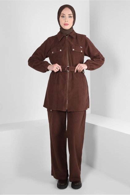 Costum din catifea cu pantaloni cu curea 44342