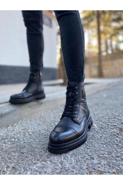 100% Genuine Leather Men's Daily Lace-Up and Zippered Winter Casual Boots 40-44