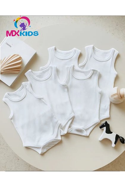 5’li Set %100 Pamuk Askılı Unisex Bebek Zıbın – Organik, Çıtçıtlı Bebek Body Zıbın