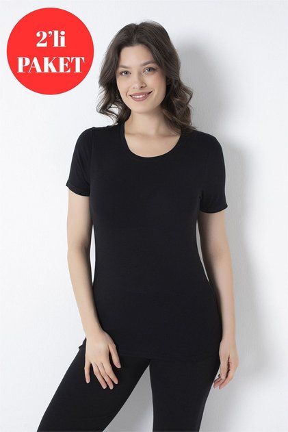 Bamboo Women's Lycra 2-Piece Black T-Shirt 1460