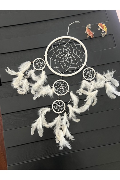 Üç Gözlü Beyaz Rüya Kapanı / Dreamcatcher 16 cm çap