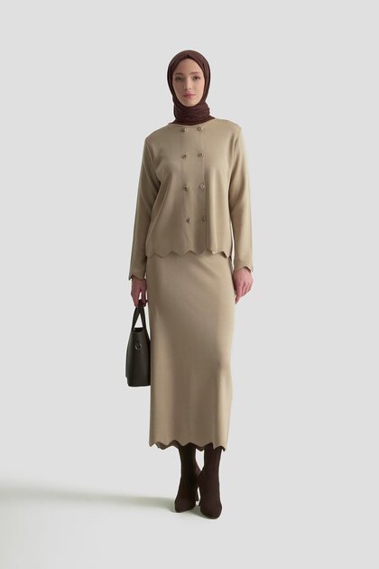 New Season Knitwear Buttoned Blouse Elastic Waist Pencil Skirt Bottom-Top Set