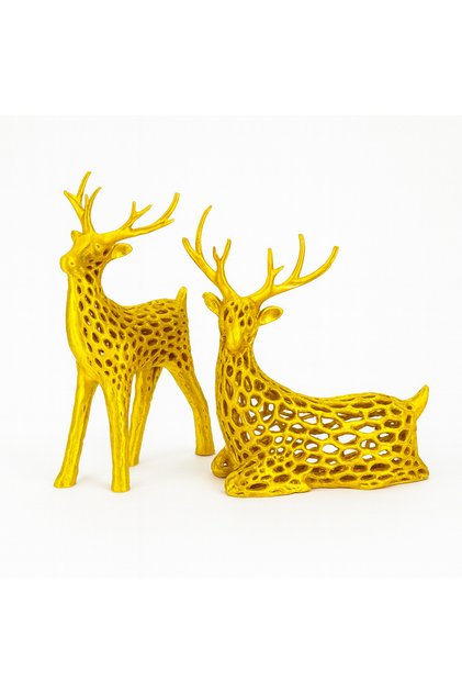 2'li Gold Geyik Biblo Seti Yılbaşı Temalı Dekoratif Salon Süsü 12cm