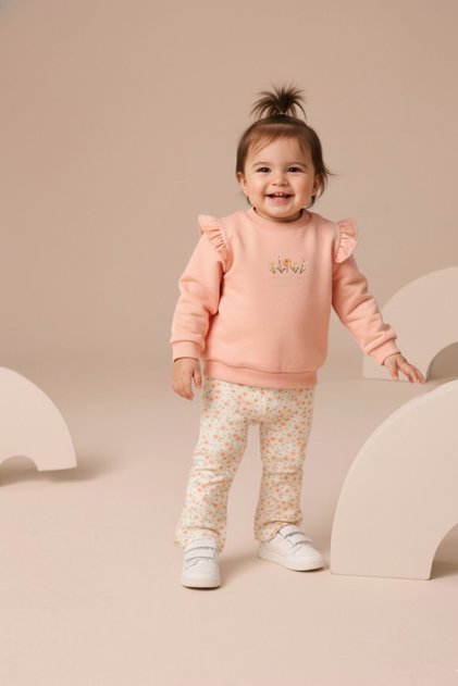 Baby Girl Bandana Embroidered Spanish Leggings 3-Piece Top and Bottom Set Salmon