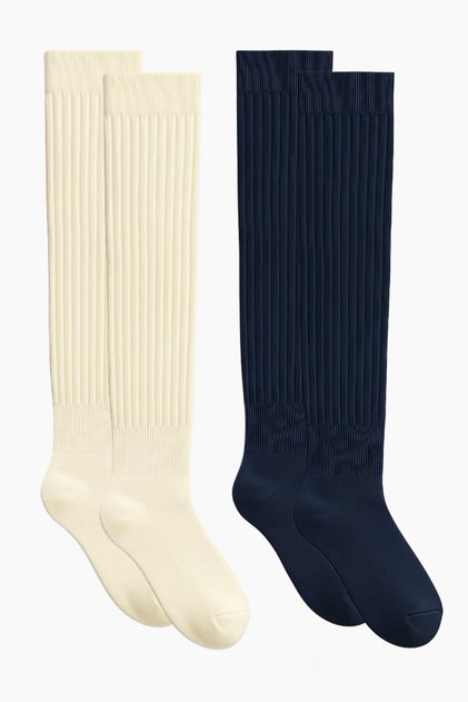 2 Pairs of Thick Ribbed Cotton Blend Over-The-Knee Socks