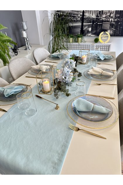 Royal Keten Dokulu Simli Mint Yeşili Uzun Runner (PEÇETE DAHİL DEĞİL )
