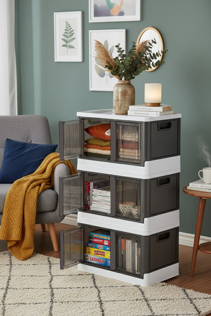 メロディーボックス Vienev Çok Amaçlı Istiflenebilir Katlanır 3'lü Antrasit