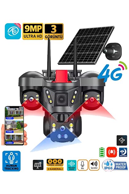 O-KAM 8050 E-SİM Solar Pro 4g Simkartlı Güneş Enerjili 3 Lens