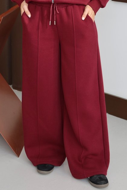 Women's 3 Thread Fleece Inside High Waist Çı piped Alazzo Sweatpants 1144