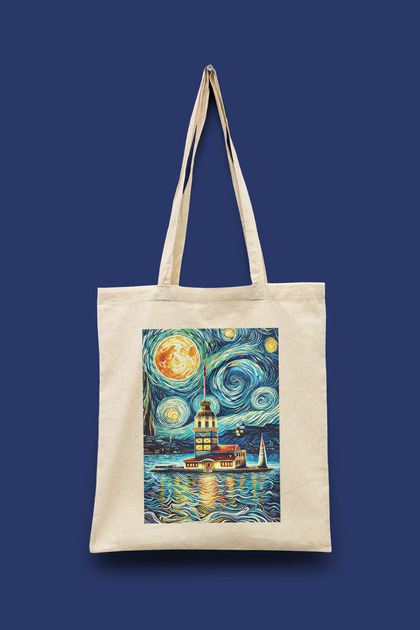 Watching the Maiden's Tower Istanbul Series Tote Bag B Printed Cloth Bag
