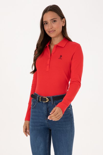 Women's Red Basic Polo Neck Sweatshirt 50307755-Vr030