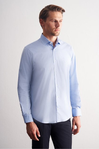 Blue Half Italian Collar Long Sleeve S Slim Fit Cotton Shirt 1004255189