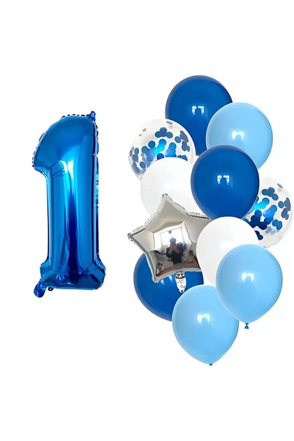 Set de 12 baloane, SDEPOT, din latex și folie, pentru aniversarea a 1 an, albastre
