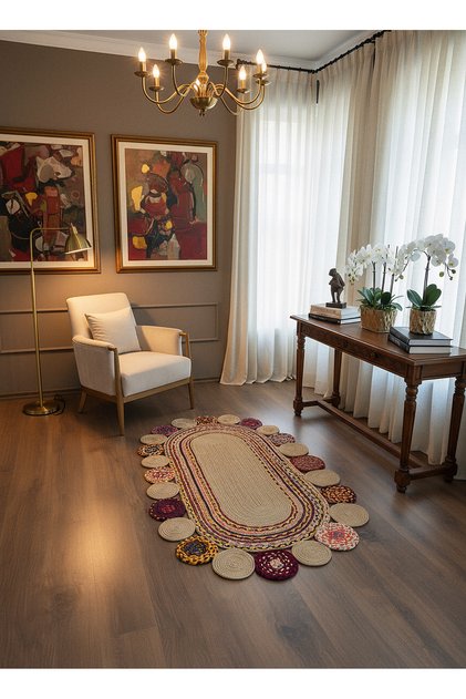 JÜT-C14 Elde Dokuma Doğal Jüt Hasır Halı Salon Mutfak Çocuk Odası Antialerjik Robot Süpürgeye Uygun