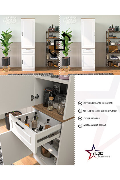 Yıldız elegance Çok Amaçlı Mutfak Erzak Dolabı BEYAZ-AHŞAP MTF_101