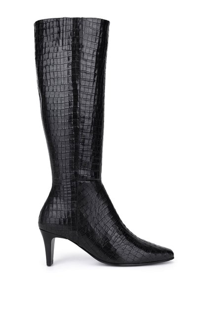 Women's Genuine Leather Black Crocodile Classic Boots