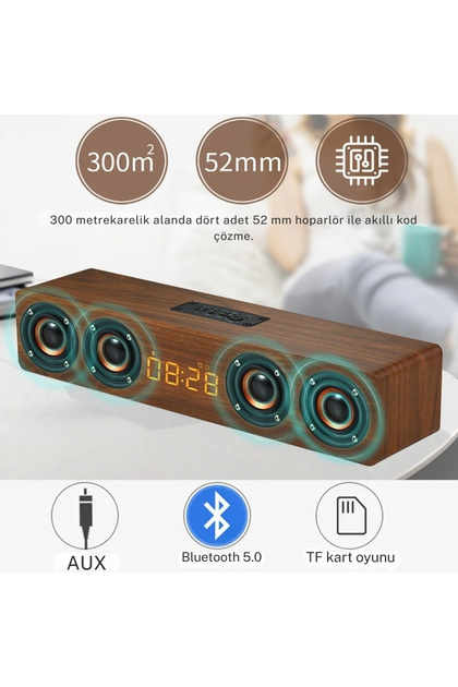 Kablosuz Bluetooth Hoparlör FM Radyo ve Çalar Saatli Taşınabilir Şarjlı Müzik Speaker Ses Bombası