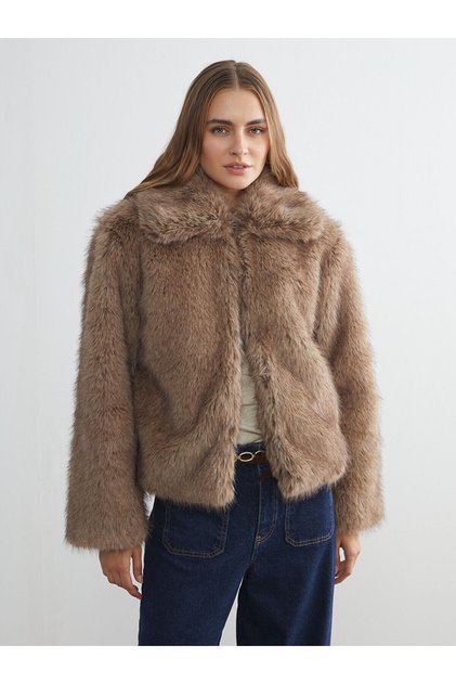 Özmarka New Season Shirt Collar Women Faux Fur Coat