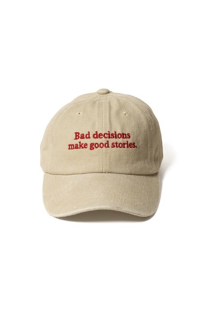 Red Embroidered Beige Hat Vintage Style Embroidered Lettering on Distressed Cotton Fabric Hat