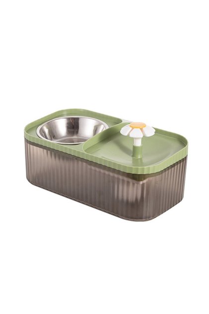 Fantana de apa si castron pisici, 3L, Bol din otel inoxidabil, Cu 3 filtre, Verde