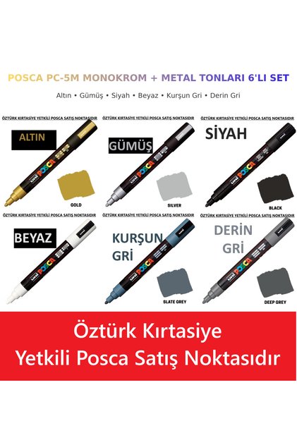 Pc-5M 6-Piece Pen Set - Monochrome and Metallic Colors
