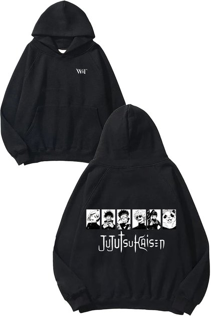Jujutsu Kaisen Design Backpack Printed Black Hooded Sweatshirt