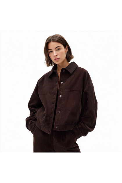 Acı Kahve Oversize Kadife Ceket