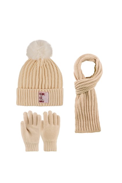 9-15 Years Old Waiter 3-Piece Set for Girls: Scarf, Gloves and Hat Set with Fleece Inside