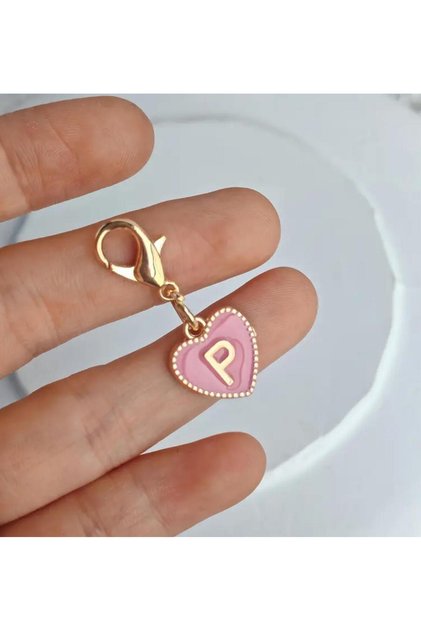 Letter P Pink Heart Keychain or Bag Ornament