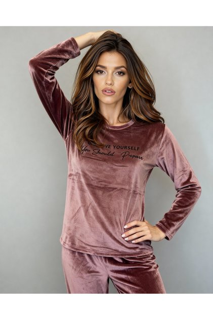 Imported French Velvet Ultra Soft Long Sleeve Round Neck Women's Pajama Set