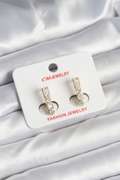 Brass Gold Color Zircon Stone Vintage Women's Earrings