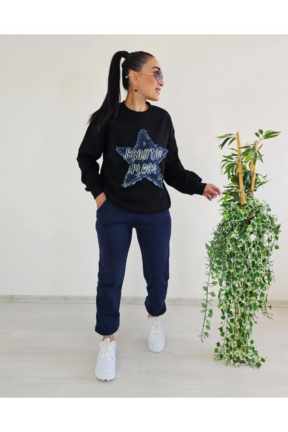 Yıldız Denim Detail 3 İp Ş Fleece-Lined Tracksuit Set