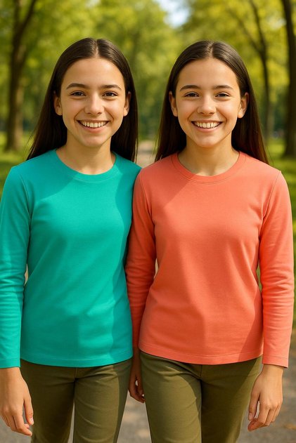 Unisex Girls and Boys Crew Neck Long Sleeve 2-Piece Set Badi T-Shirt Turquoise Yavruağzi