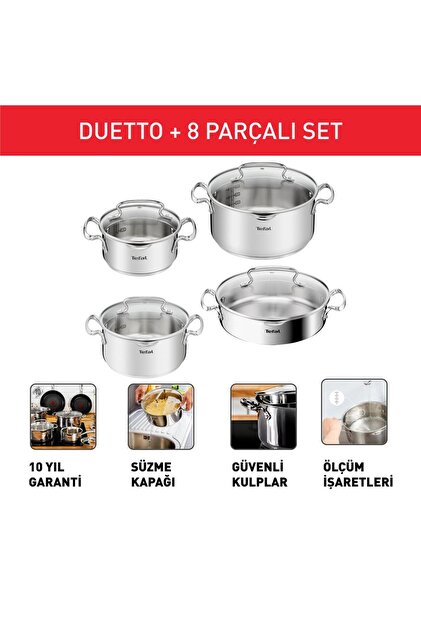TEFAL Duetto 8 Parça Çelik Tencere Seti - Fiyatı, Yorumları