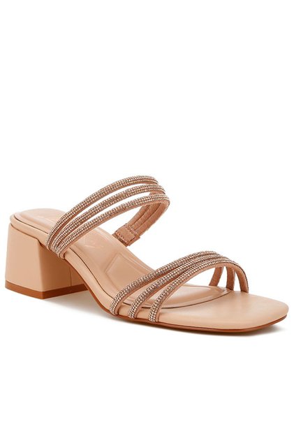 Women Rhinestones Embellished Slip On Sandals in Nude