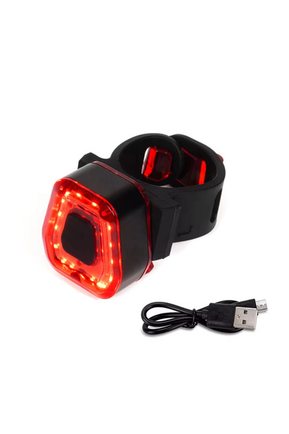 Lampă spate pentru bicicletă cu LED roșu, rază de acțiune de până la 200 m, IPX4, încărcare micro USB, 5 moduri de funcționare, negru/roșu