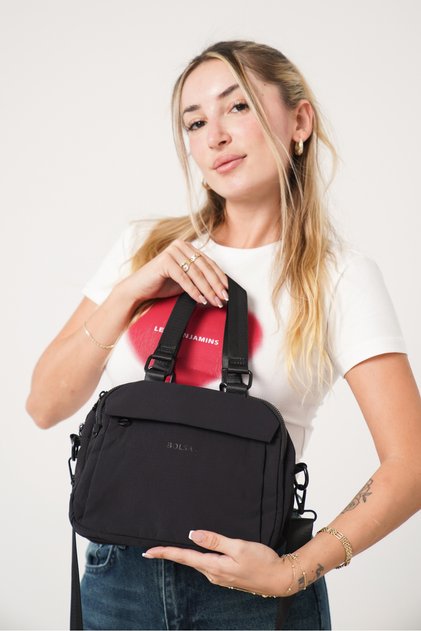 Delaviana Black Women's Multi-Compartment Waterproof Crinkle Daily Crossbody and Shoulder Bag