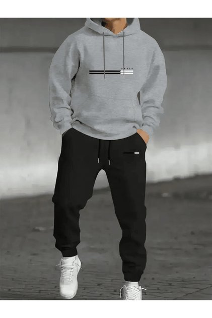 Two Piece K Hooded Set with Simple Emblem