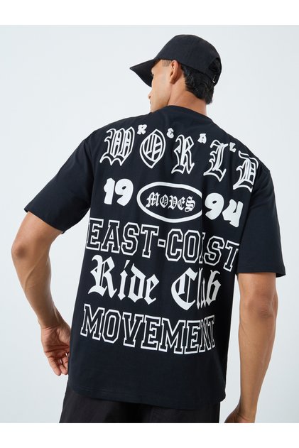 Men Black Oversized Graphic Print T-Shirt