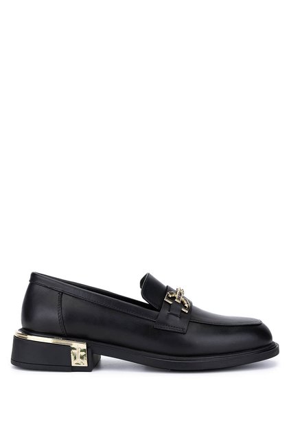 Women's Genuine Leather Black Leather Loafer Shoes