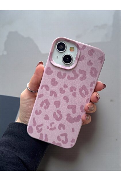 iPhone 15 Plus / 14 Plus Uyumlu Pembe Leopar Desenli İnce Yumuşak Silikon Kılıf