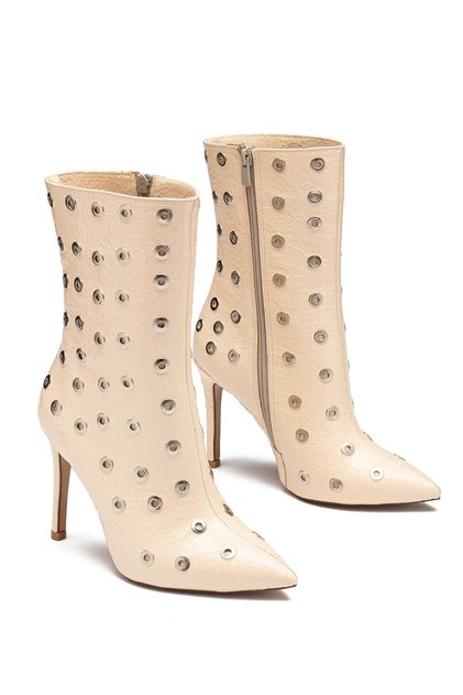 Women's High Heeled Trok Detailed Crocco Patent Leather Boots 1230