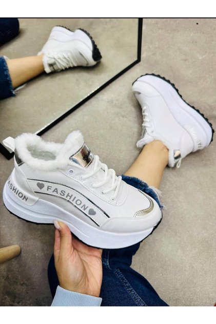 Women's Winter High Sole Fur Lined Lace-Up Comfortable Sports Shoes Casual Sneakers