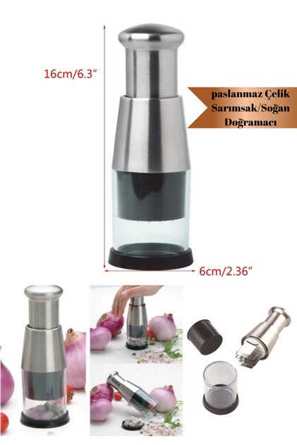 Stainless Steel Garlic Onion Chopper – 16 cm Manual Press Chopping Tool – Quick Chopper
