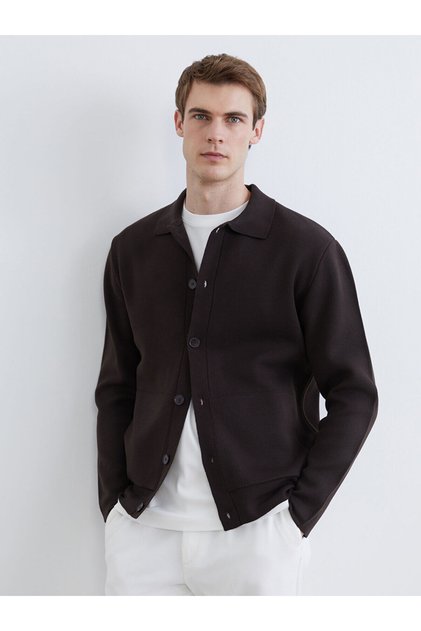 Southblue Brown Polo Collar Men's Knitwear Cardigan