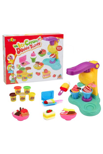 18-Piece Ice Cream Play Set for Kids – Double Twister Maker Toy, Pretend Dessert Play Kitchen Set 3+