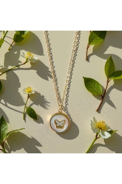 316L Steel Necklace Stainless Pearlescent Butterfly Model Necklace 42+5cm