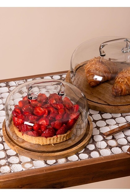Madera Yuvarlak Kek Saklama Fanusu 17x26x26 cm