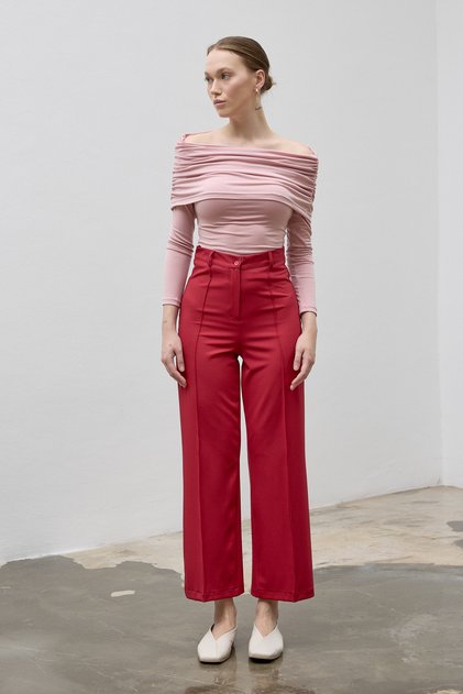 Red High-Waisted Casual Reign Trousers
